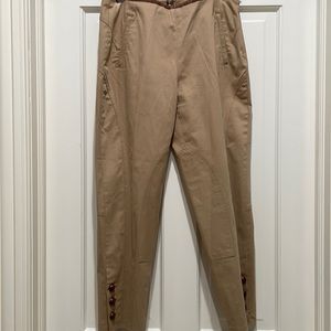Faconnable Cotton Lycra Leather Tan Pants Sz 6 Beautifully Tailored